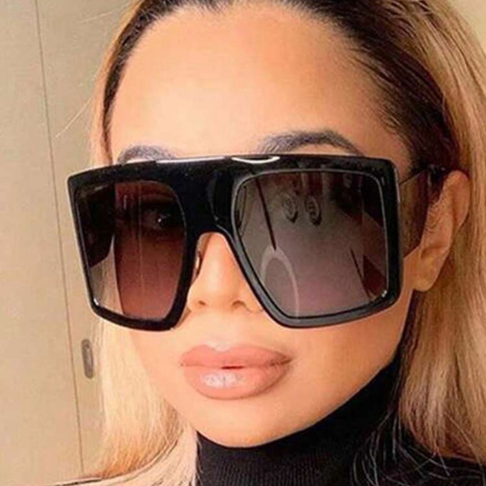 Black Geometric Frame Personalized Curved Shape Sunglasses